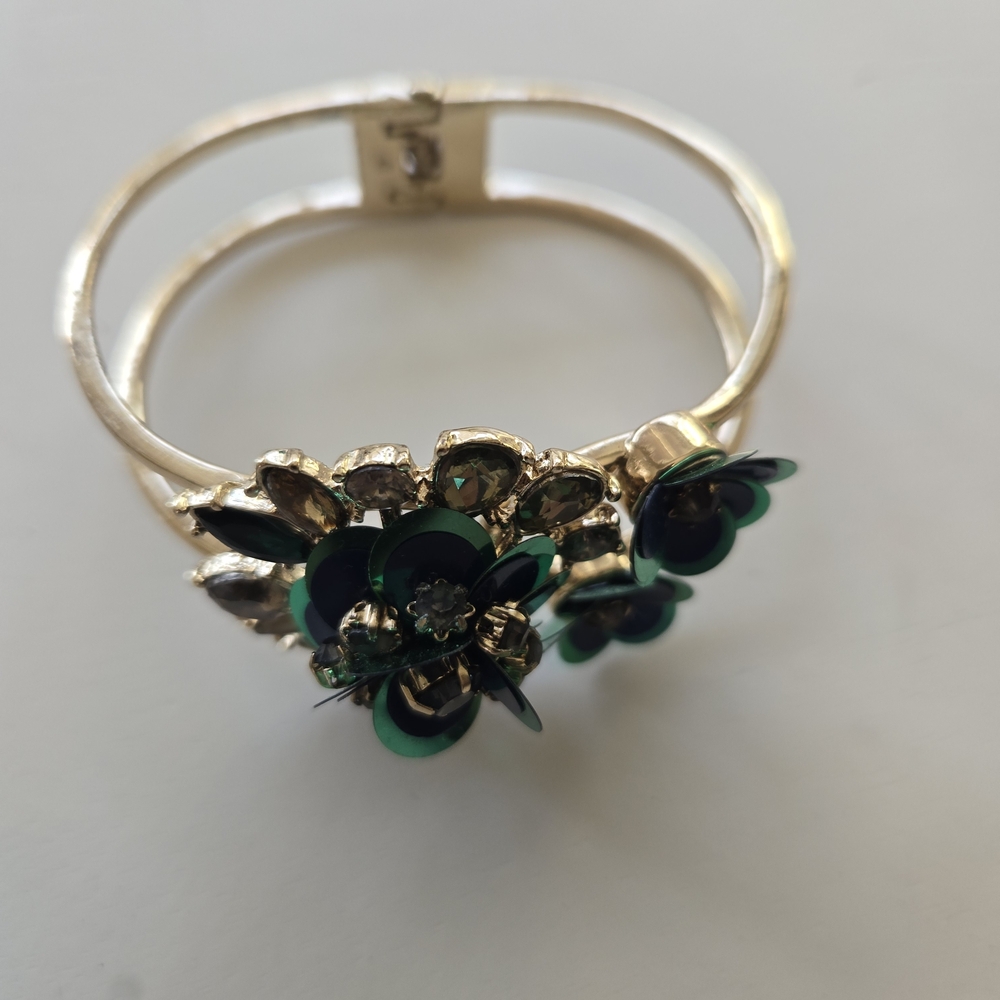 Gold and Green Floral Bracelet